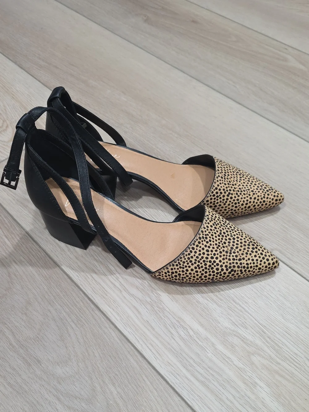 Pointed Toe D'Orsay Block Heel Shoes in Black and Leopard